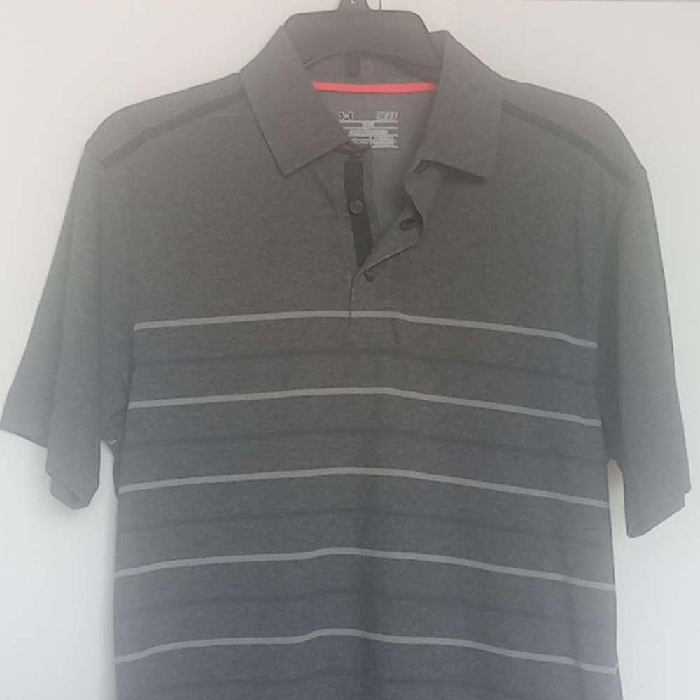 Under Armour "Loose" Polo Size S Gray with Gray Stripes EUC
